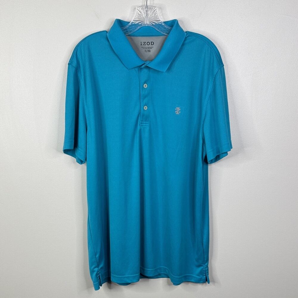 Izod Golf Men's XL Turquoise Blue Short Sleeve Polo Shirt Mesh Performance